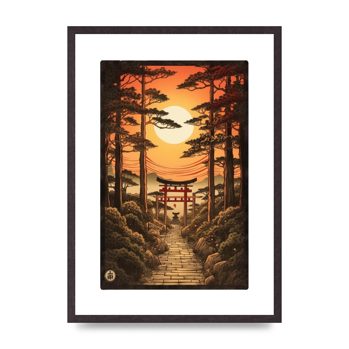 Breathtaking Path Woodblock with Torii Gates