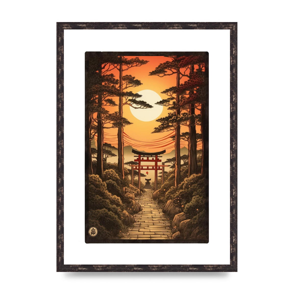 Breathtaking Path Woodblock with Torii Gates