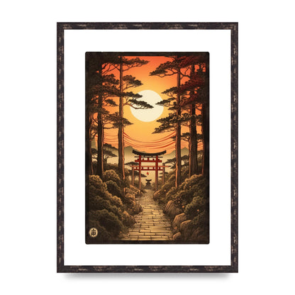 Breathtaking Path Woodblock with Torii Gates