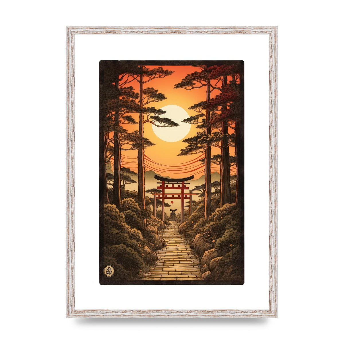 Breathtaking Path Woodblock with Torii Gates