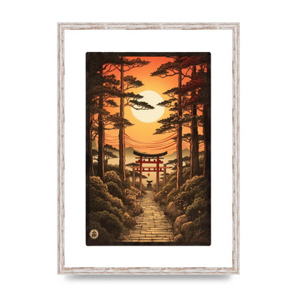 Breathtaking Path Woodblock with Torii Gates