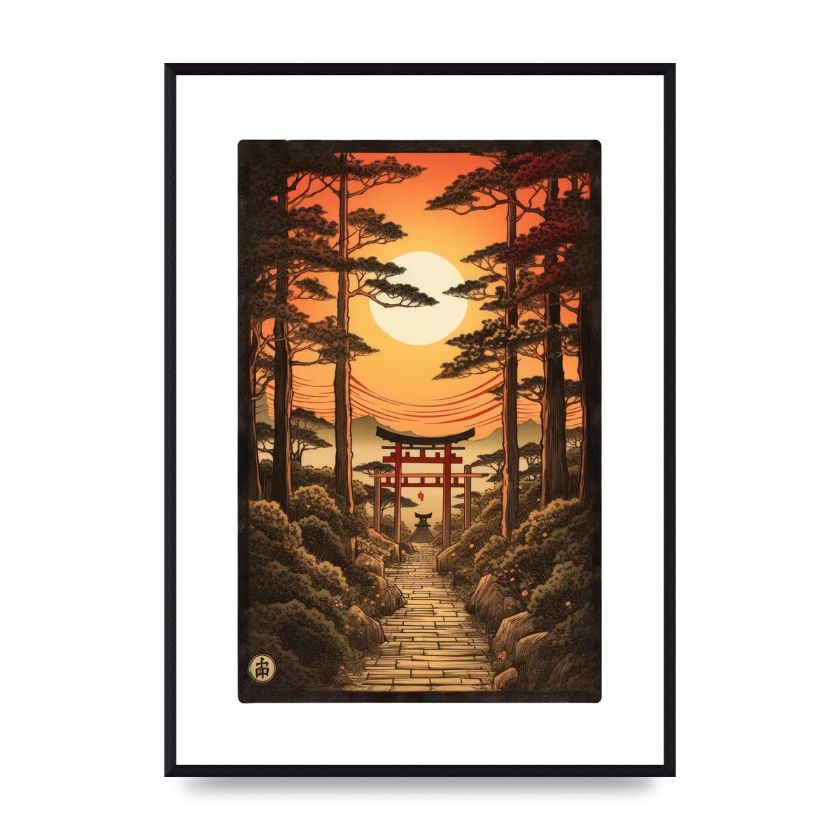 Breathtaking Path Woodblock with Torii Gates
