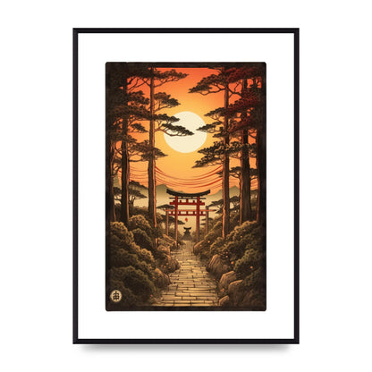 Breathtaking Path Woodblock with Torii Gates