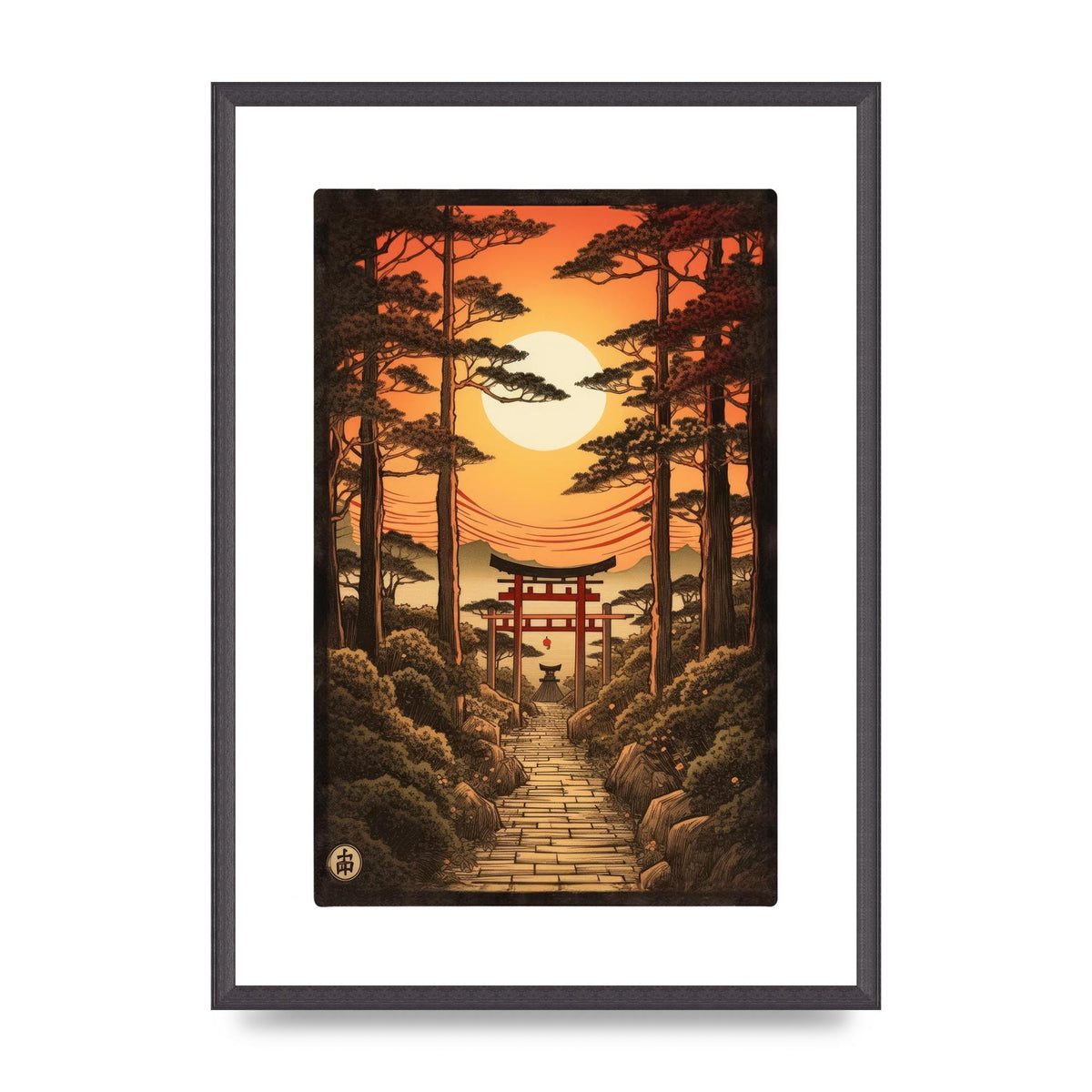 Breathtaking Path Woodblock with Torii Gates