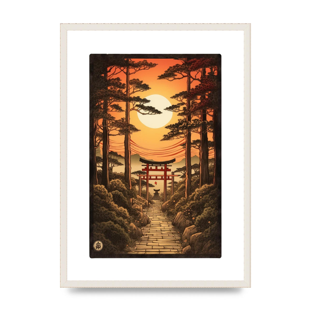 Breathtaking Path Woodblock with Torii Gates