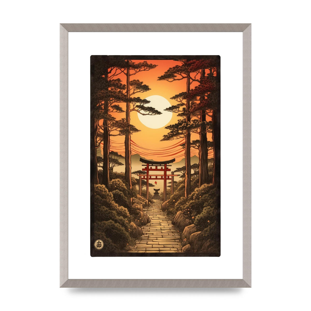 Breathtaking Path Woodblock with Torii Gates