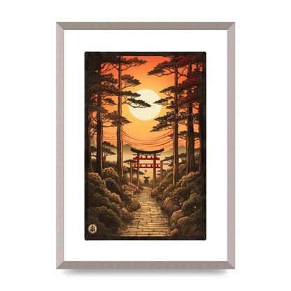 Breathtaking Path Woodblock with Torii Gates