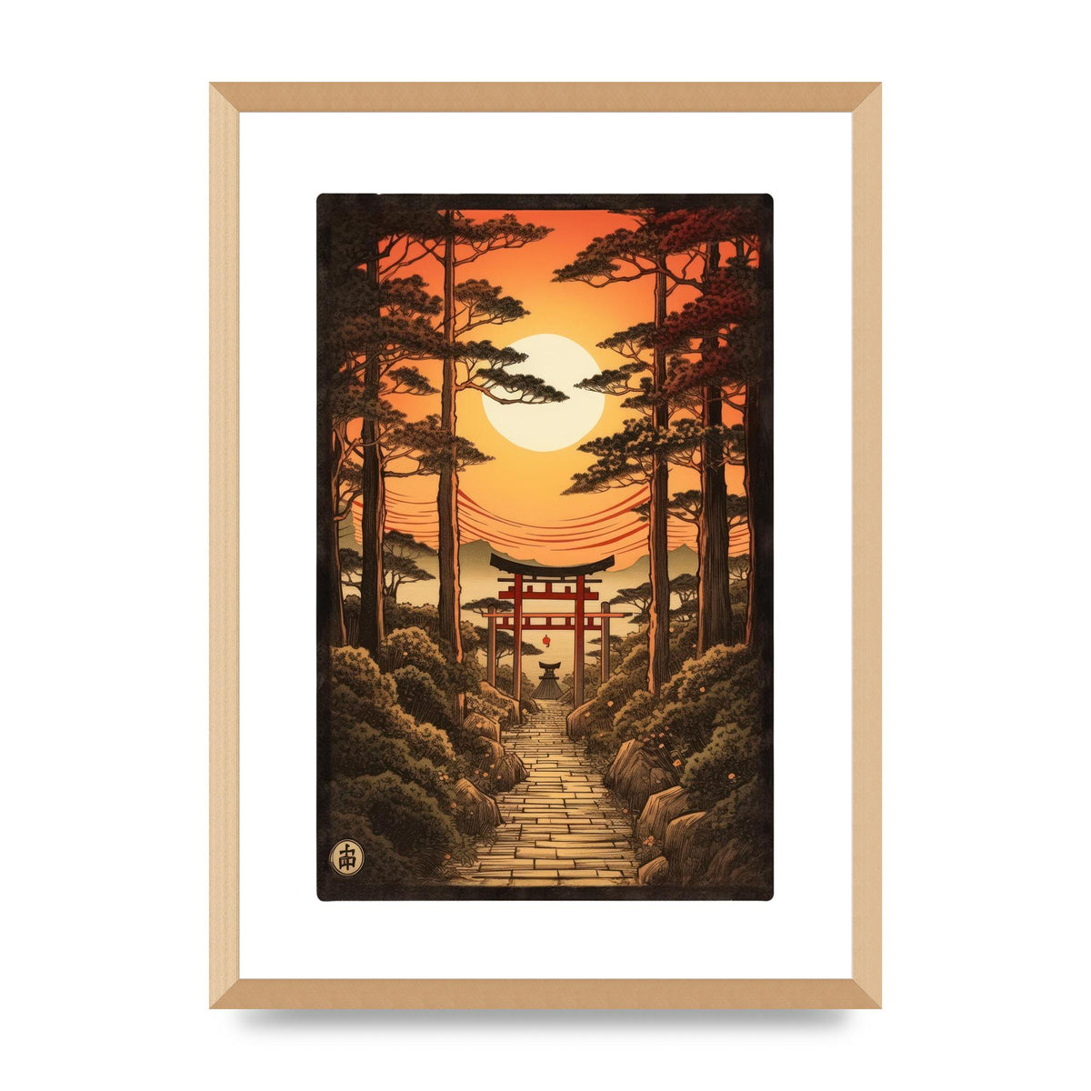 Breathtaking Path Woodblock with Torii Gates
