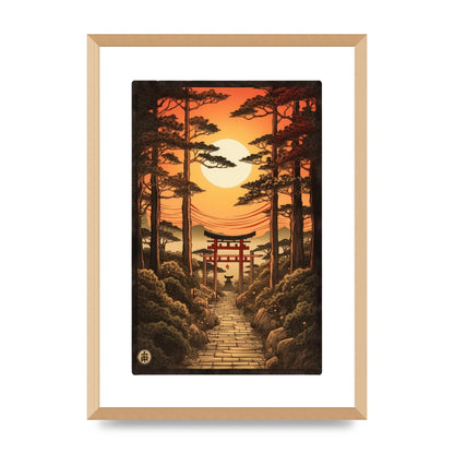 Breathtaking Path Woodblock with Torii Gates