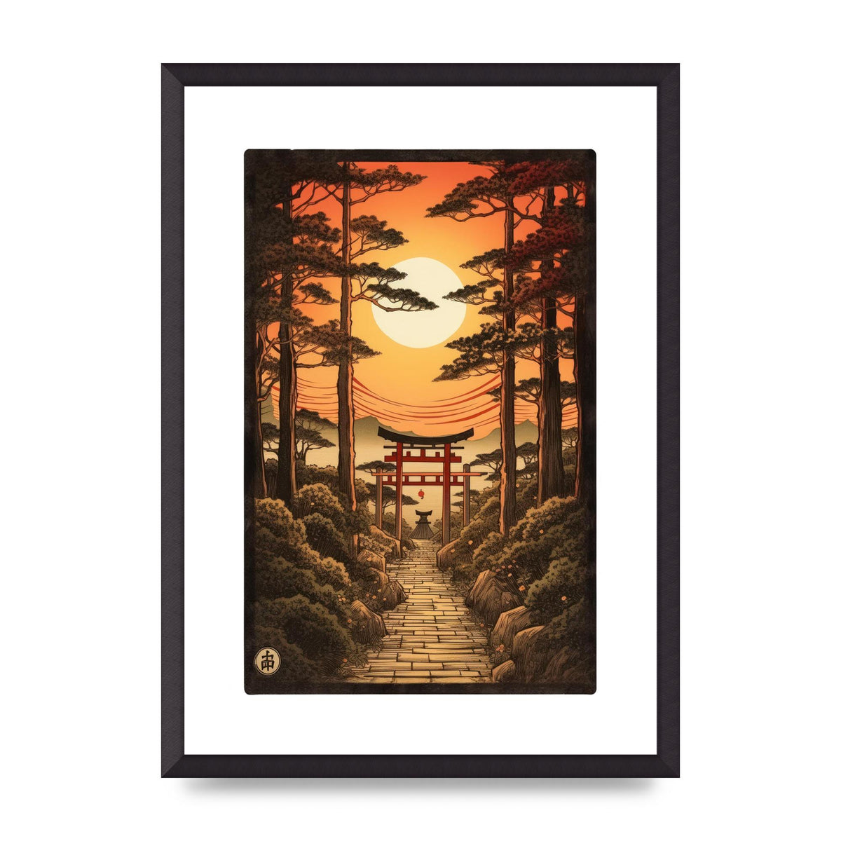 Breathtaking Path Woodblock with Torii Gates