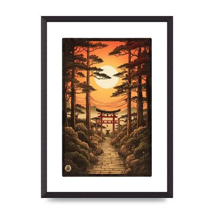 Breathtaking Path Woodblock with Torii Gates