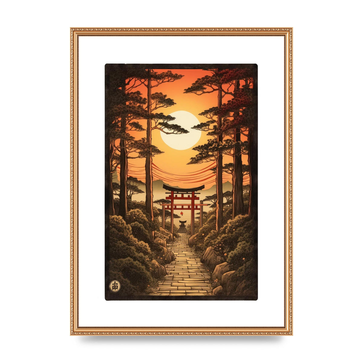 Breathtaking Path Woodblock with Torii Gates