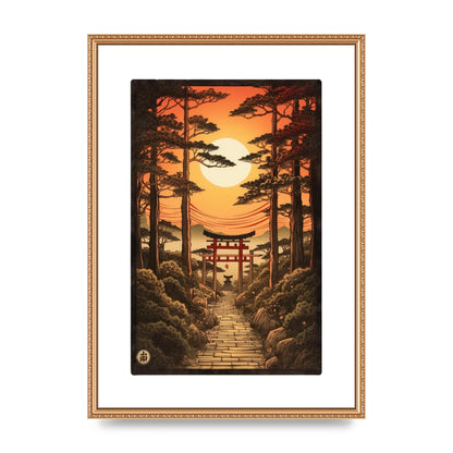 Breathtaking Path Woodblock with Torii Gates