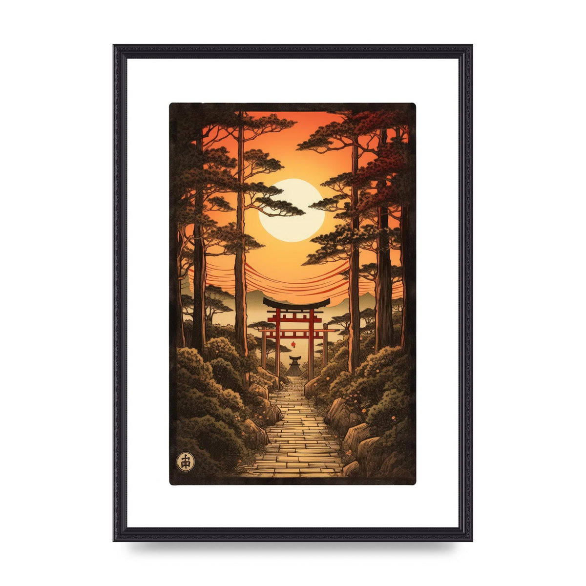 Breathtaking Path Woodblock with Torii Gates