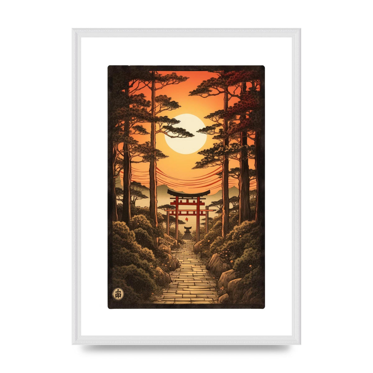 Breathtaking Path Woodblock with Torii Gates