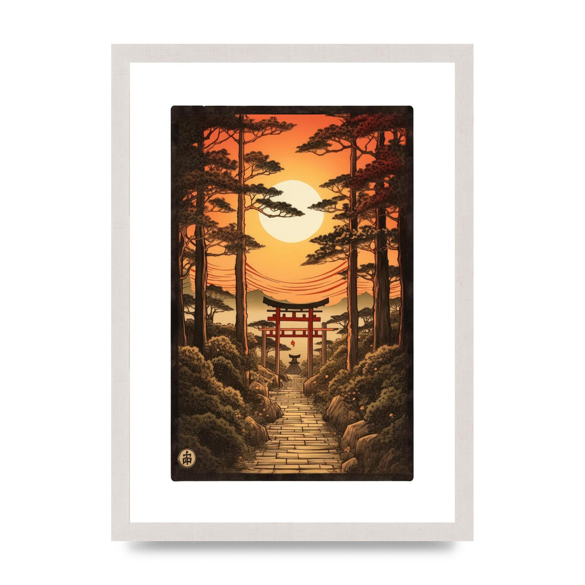 Breathtaking Path Woodblock with Torii Gates