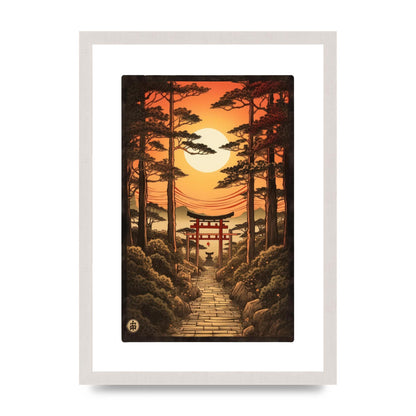 Breathtaking Path Woodblock with Torii Gates