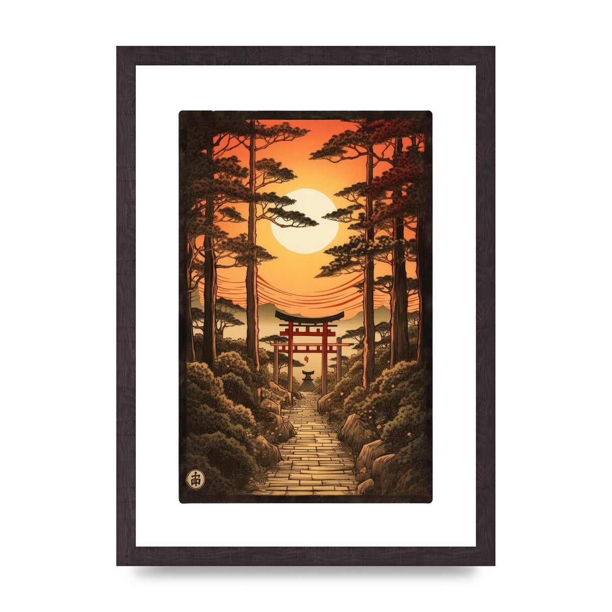 Breathtaking Path Woodblock with Torii Gates