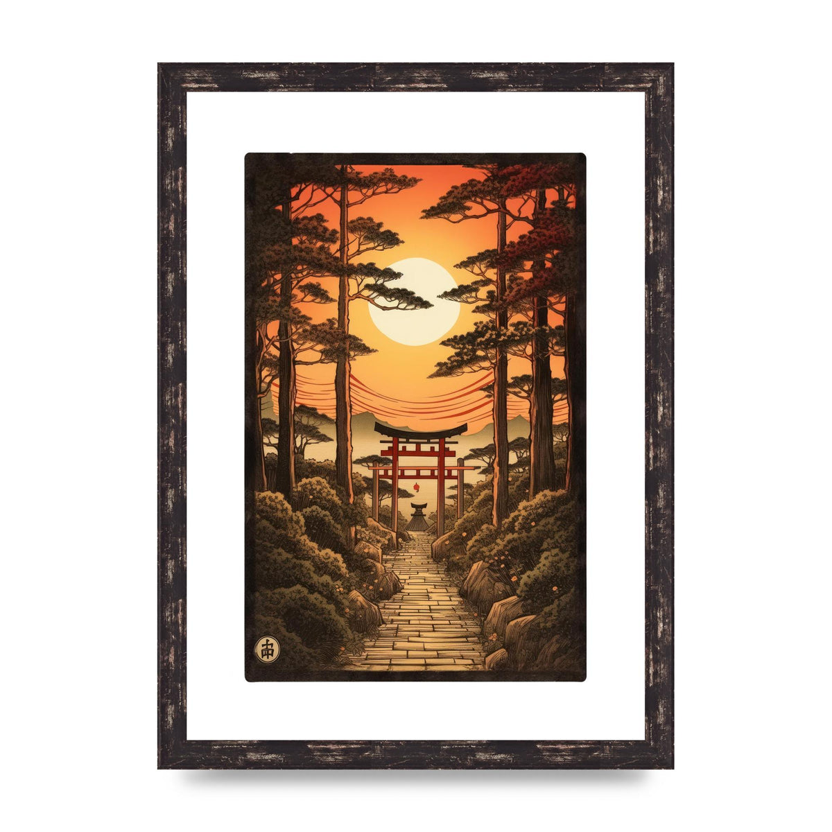 Breathtaking Path Woodblock with Torii Gates
