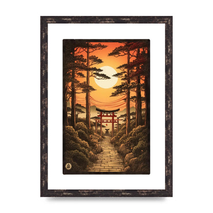 Breathtaking Path Woodblock with Torii Gates