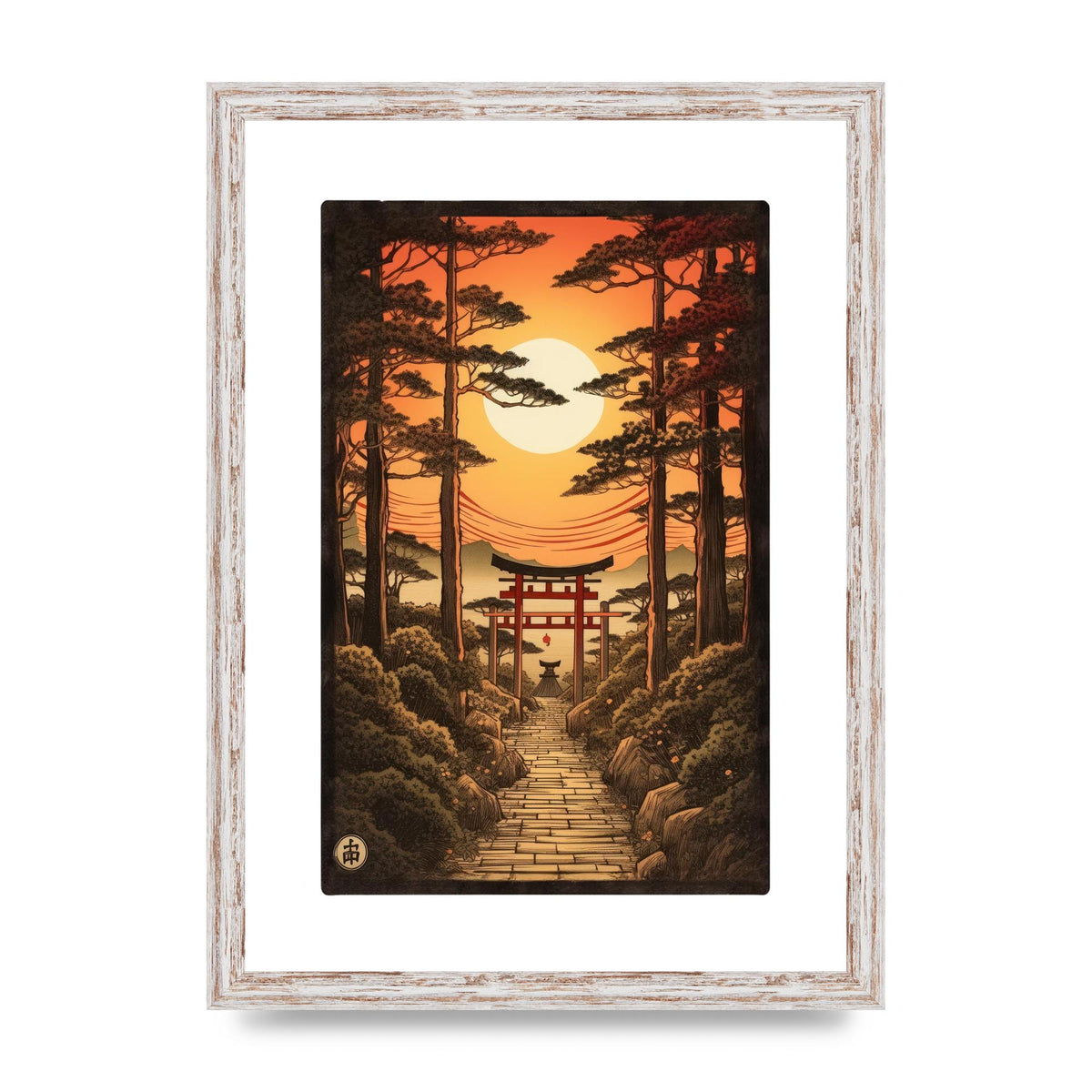 Breathtaking Path Woodblock with Torii Gates