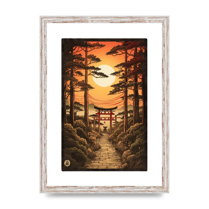 Breathtaking Path Woodblock with Torii Gates