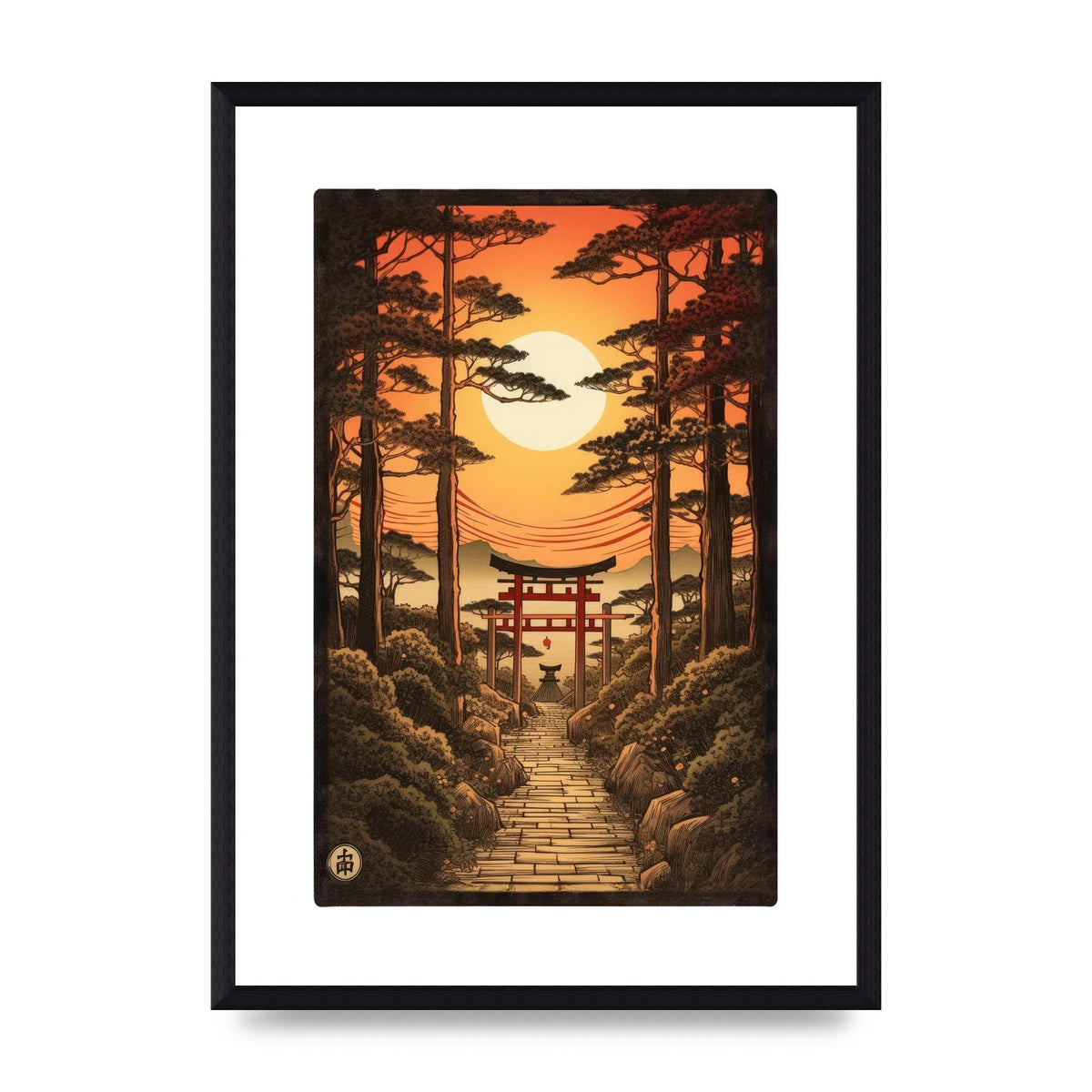 Breathtaking Path Woodblock with Torii Gates