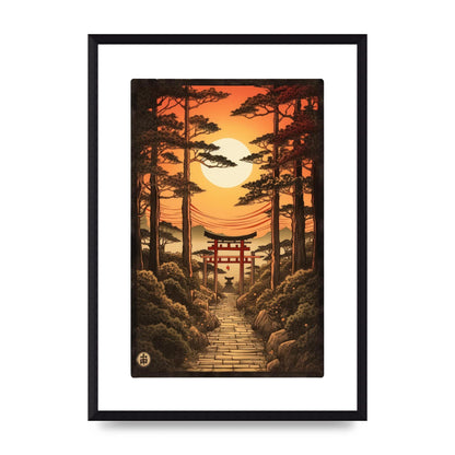 Breathtaking Path Woodblock with Torii Gates