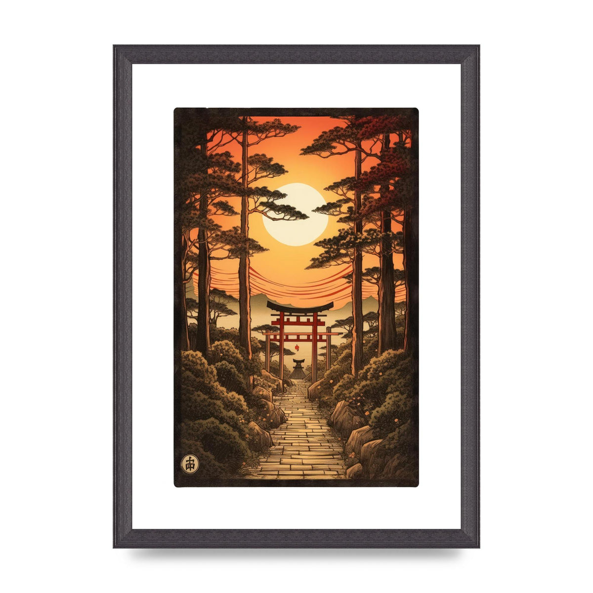 Breathtaking Path Woodblock with Torii Gates