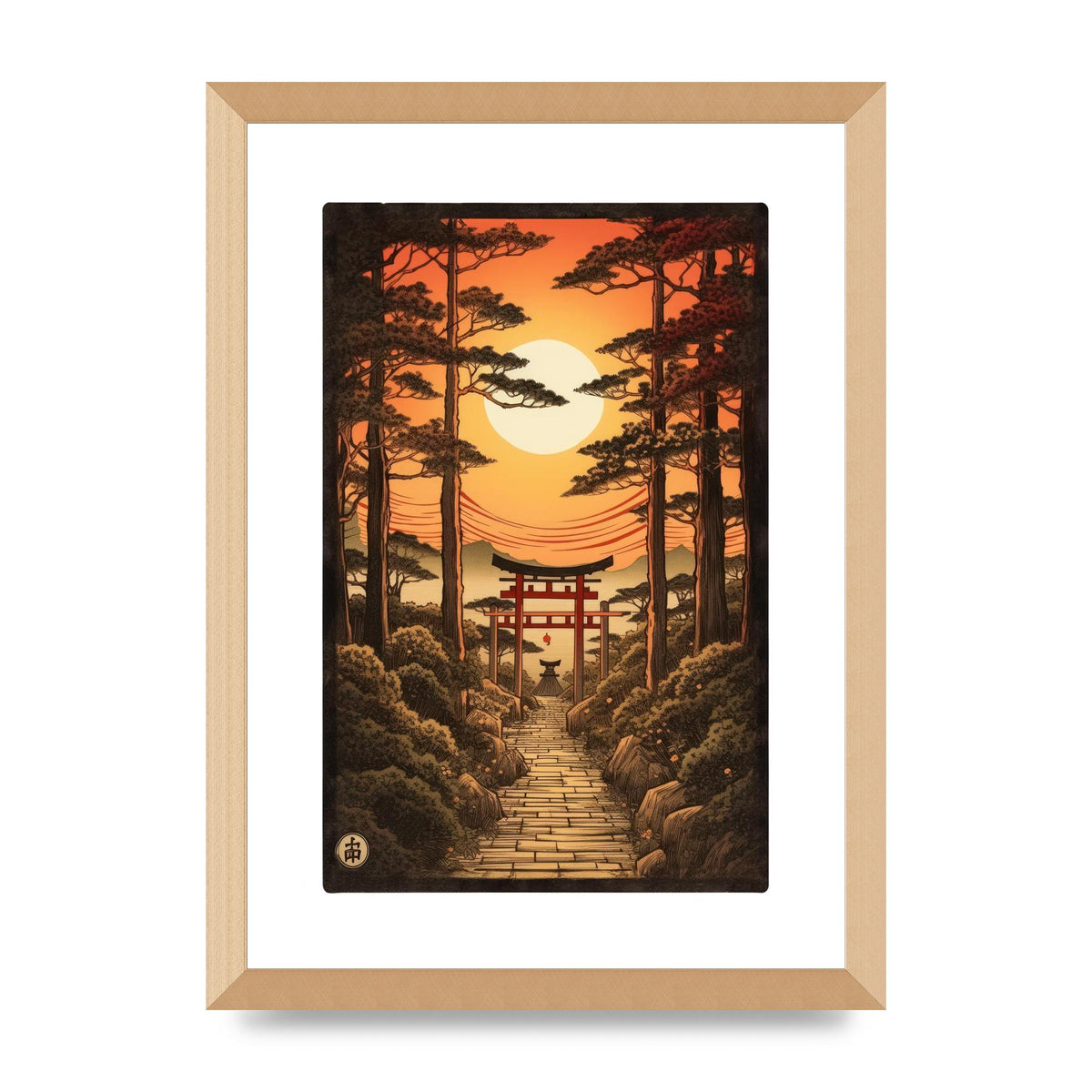 Breathtaking Path Woodblock with Torii Gates