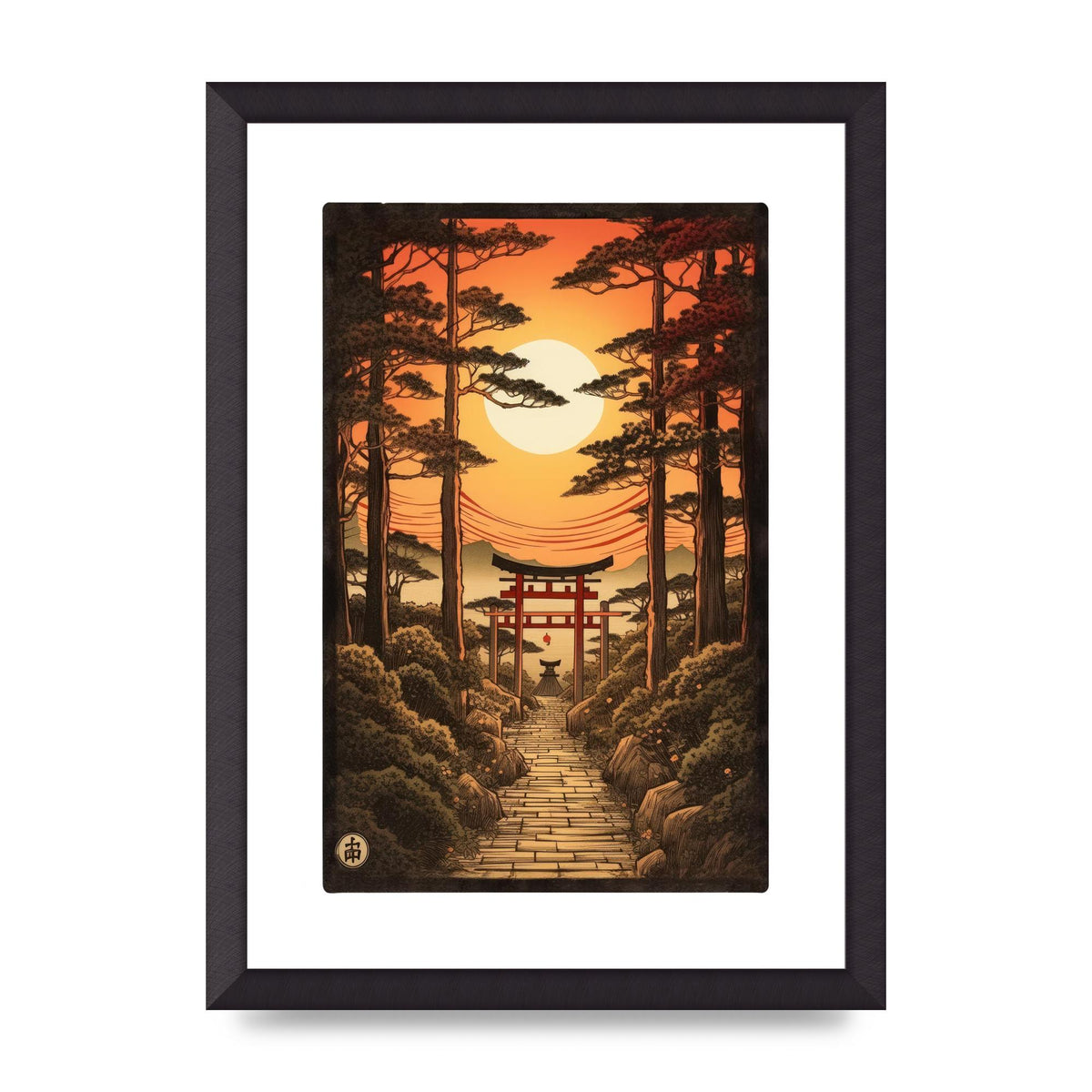 Breathtaking Path Woodblock with Torii Gates