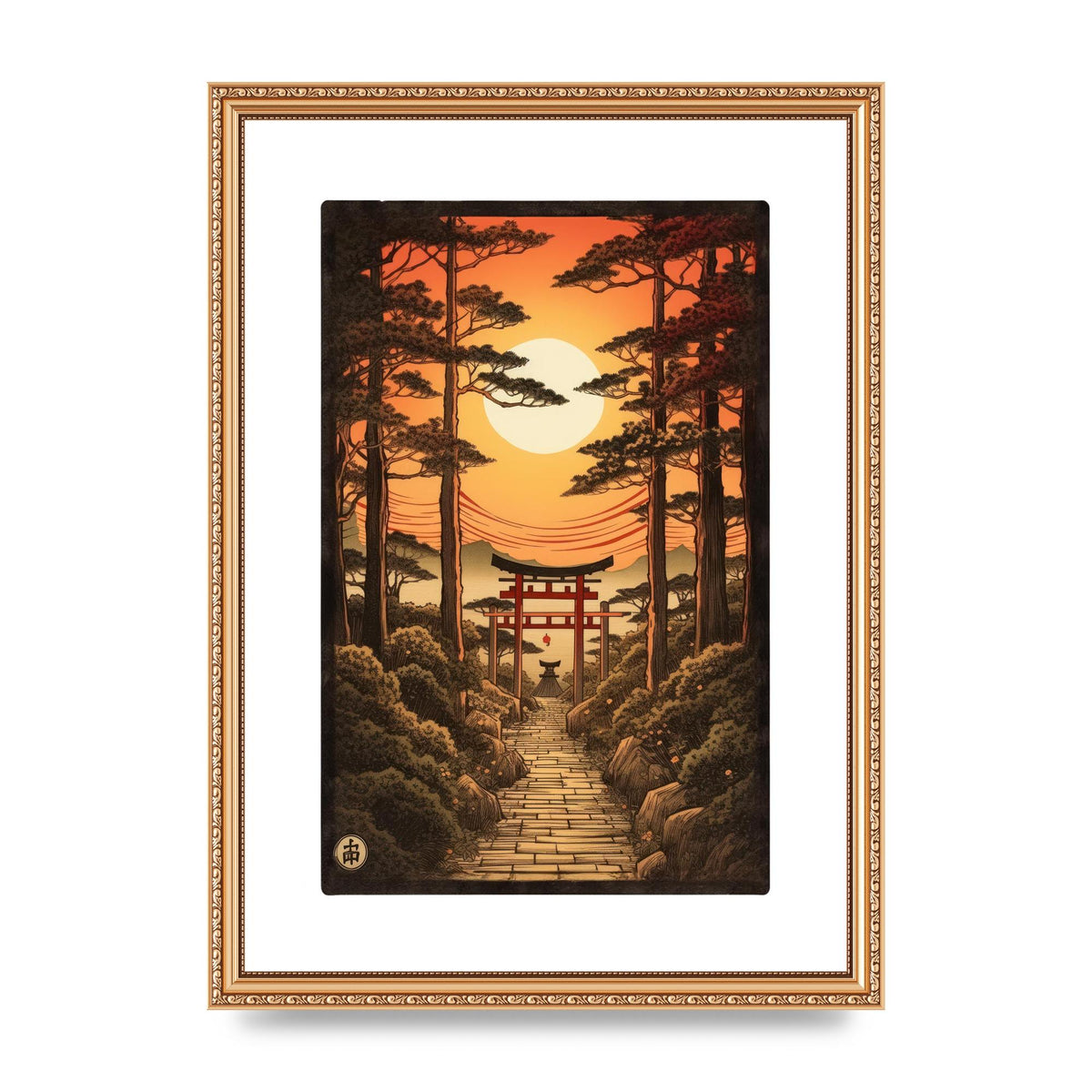 Breathtaking Path Woodblock with Torii Gates