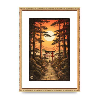 Breathtaking Path Woodblock with Torii Gates