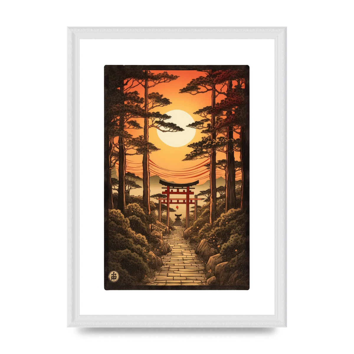 Breathtaking Path Woodblock with Torii Gates