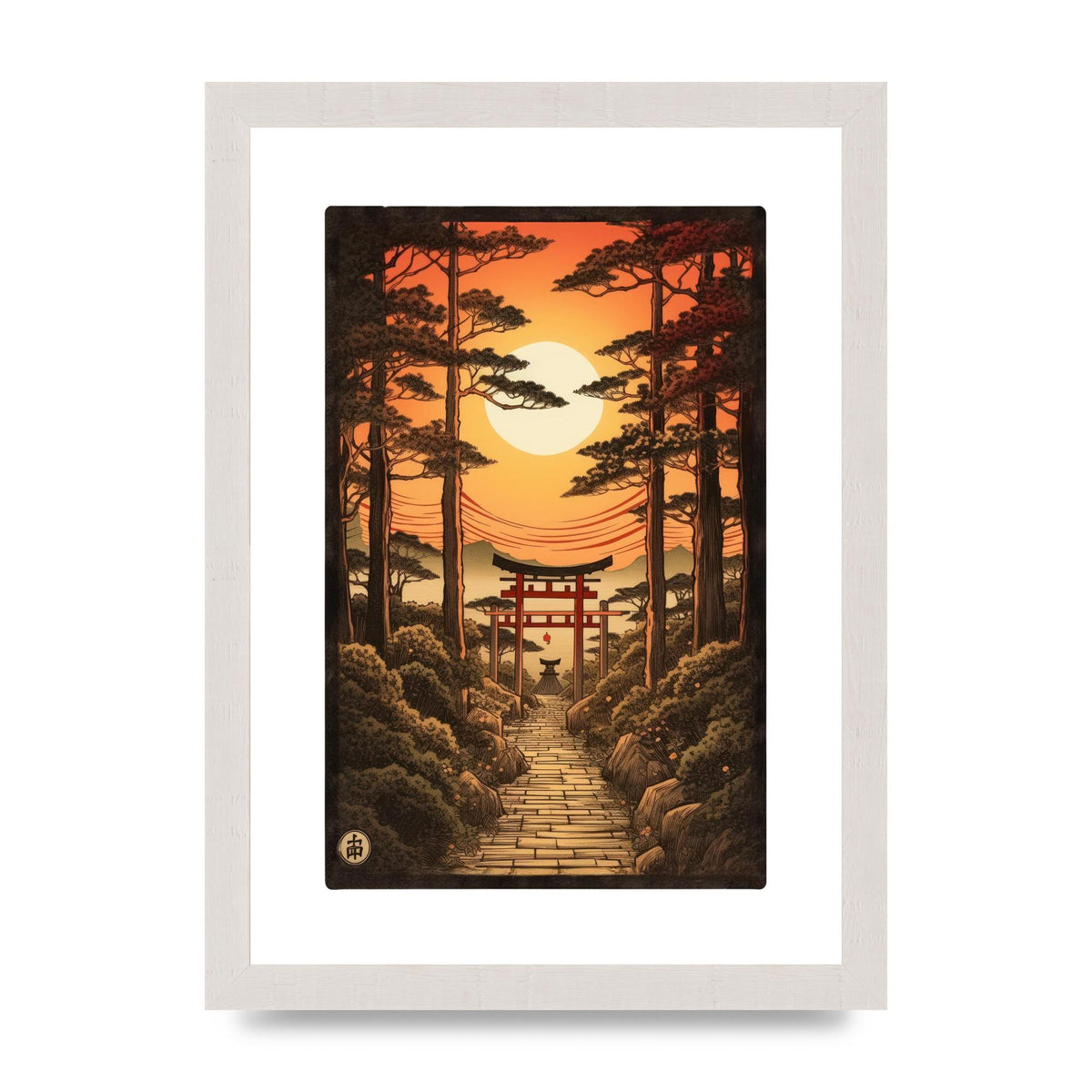 Breathtaking Path Woodblock with Torii Gates