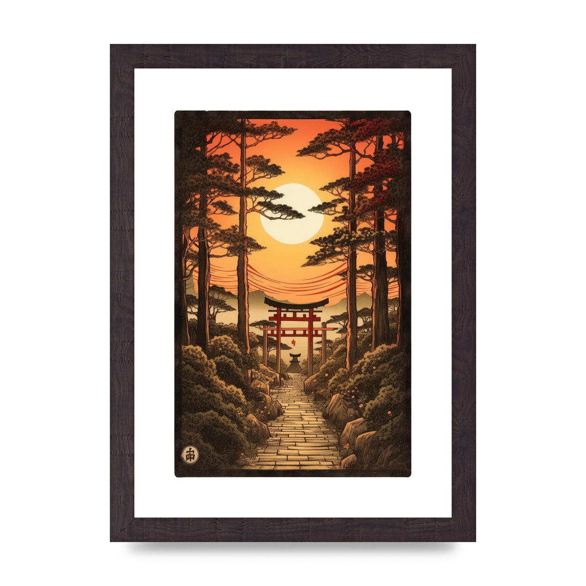 Breathtaking Path Woodblock with Torii Gates
