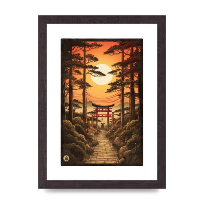 Breathtaking Path Woodblock with Torii Gates