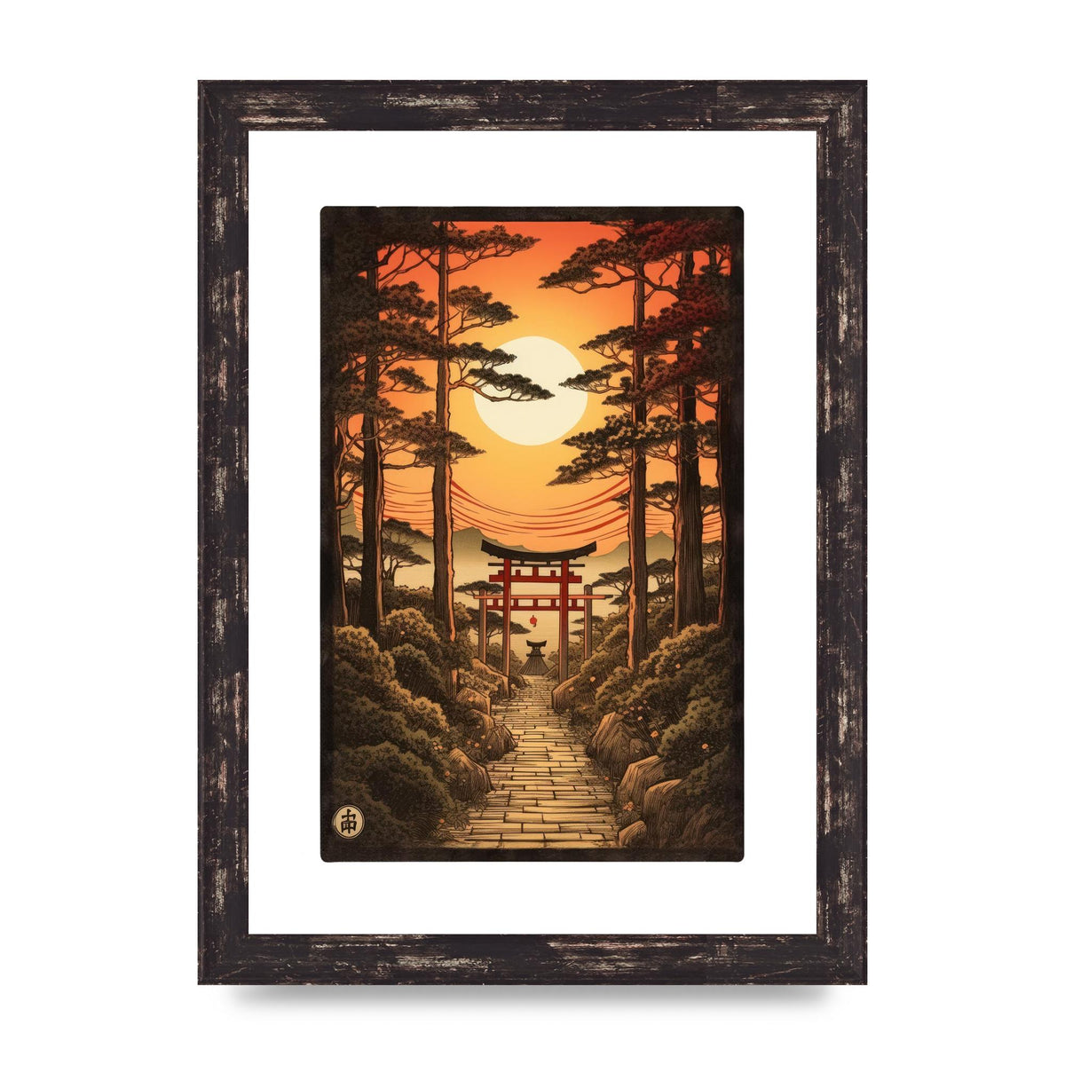 Breathtaking Path Woodblock with Torii Gates
