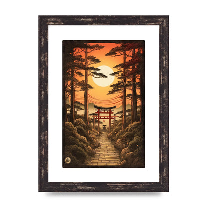 Breathtaking Path Woodblock with Torii Gates