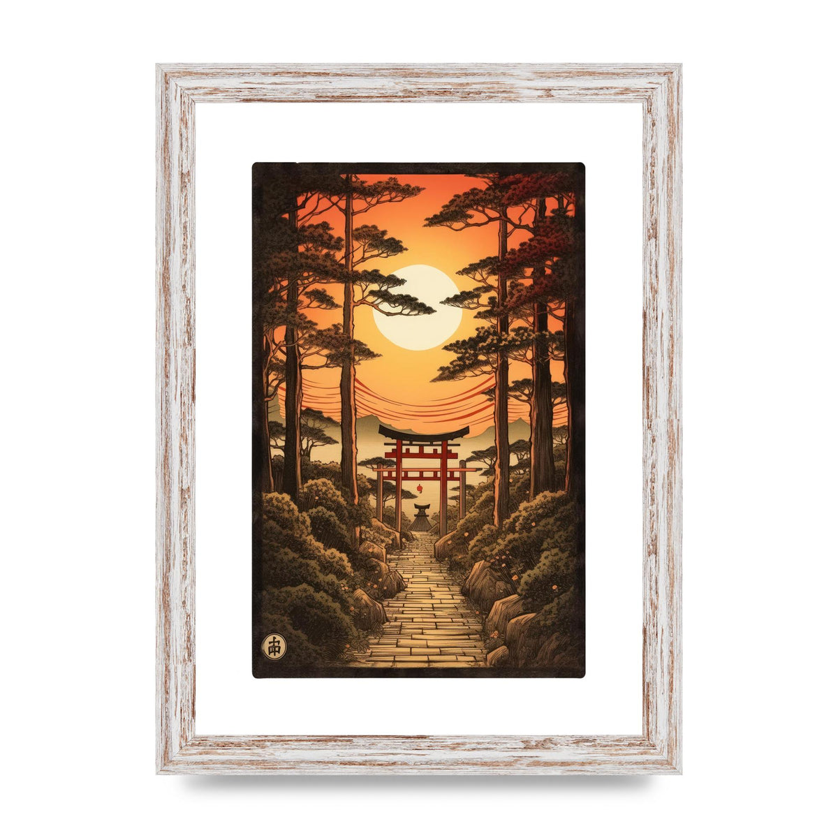 Breathtaking Path Woodblock with Torii Gates