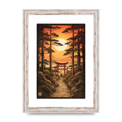 Breathtaking Path Woodblock with Torii Gates
