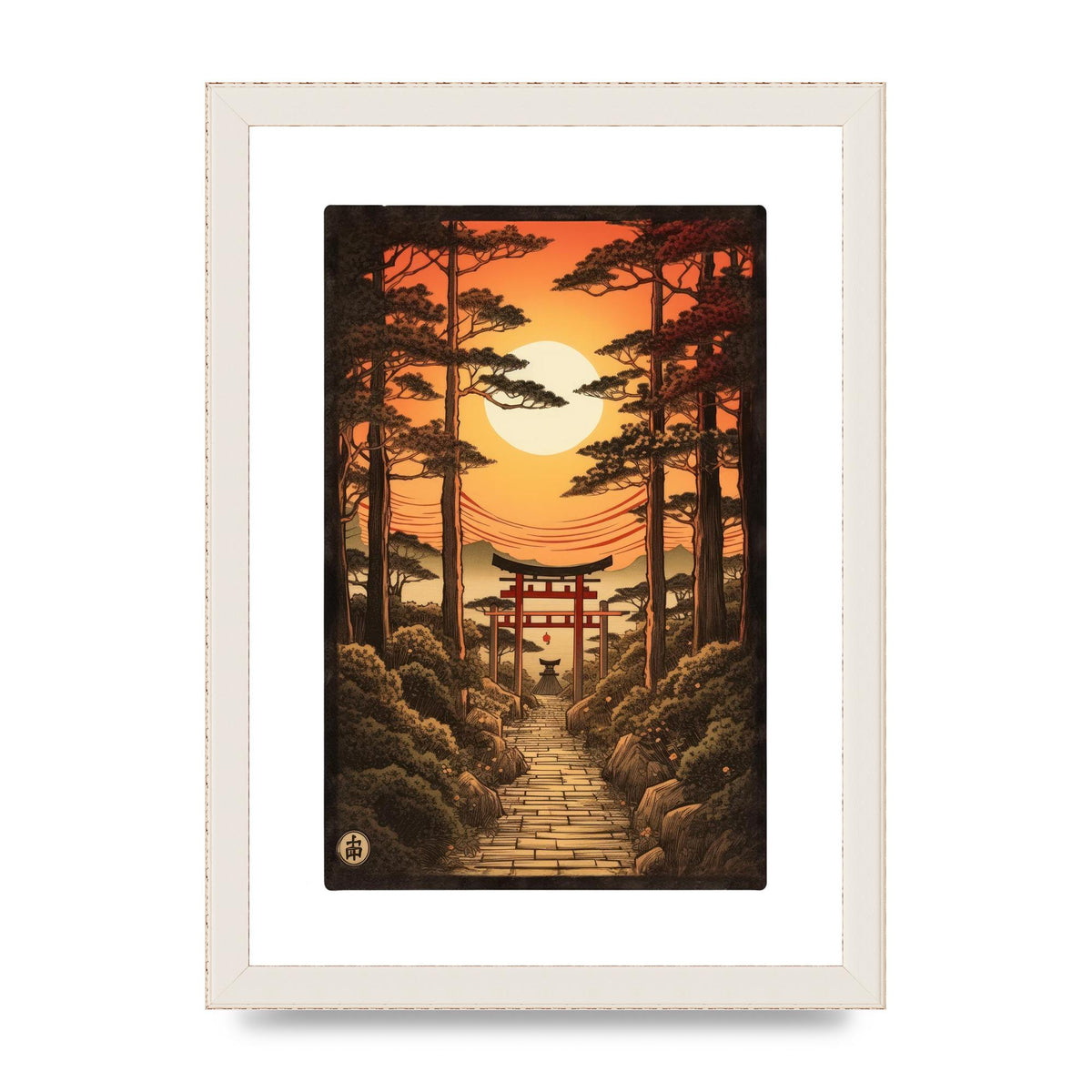 Breathtaking Path Woodblock with Torii Gates