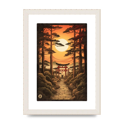Breathtaking Path Woodblock with Torii Gates