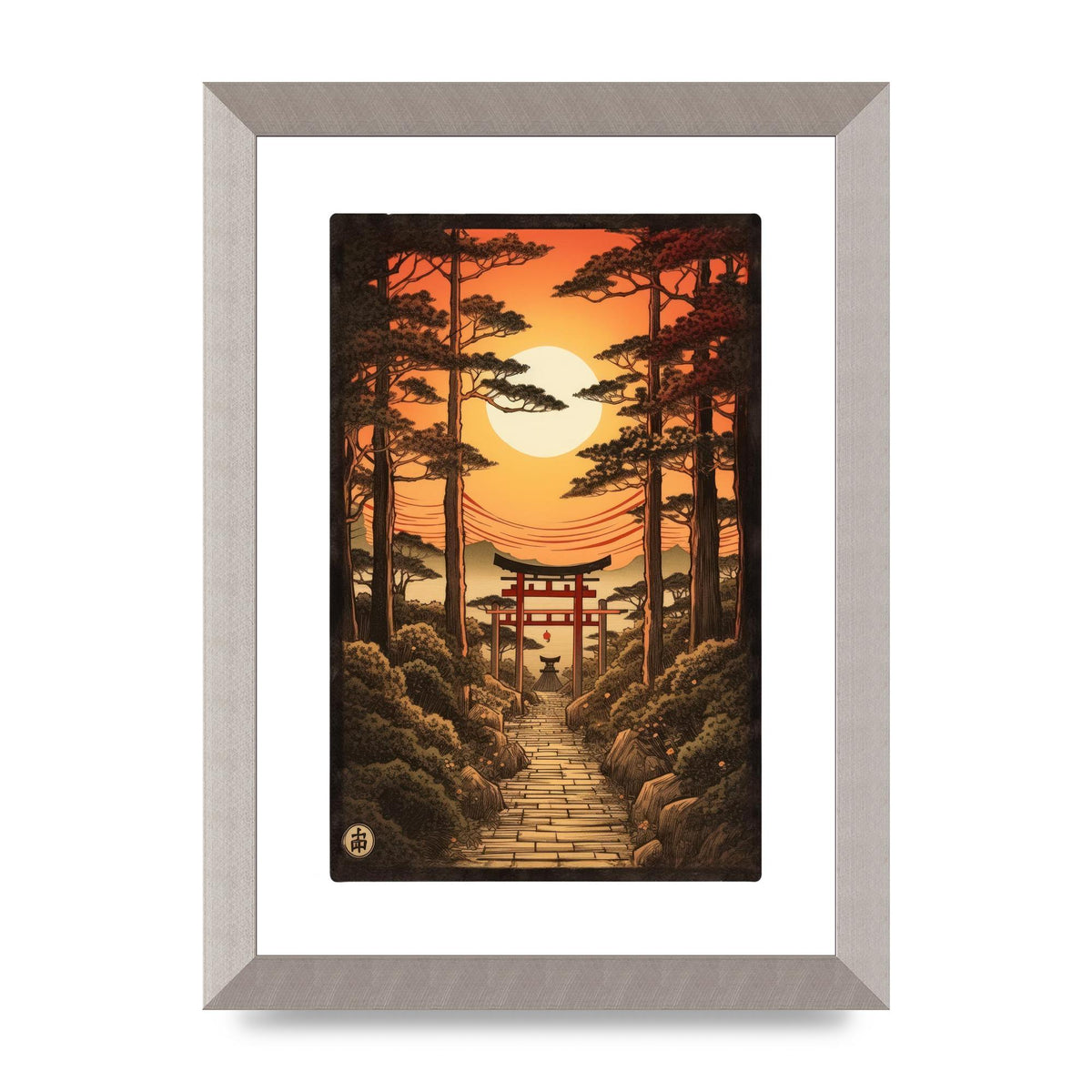 Breathtaking Path Woodblock with Torii Gates