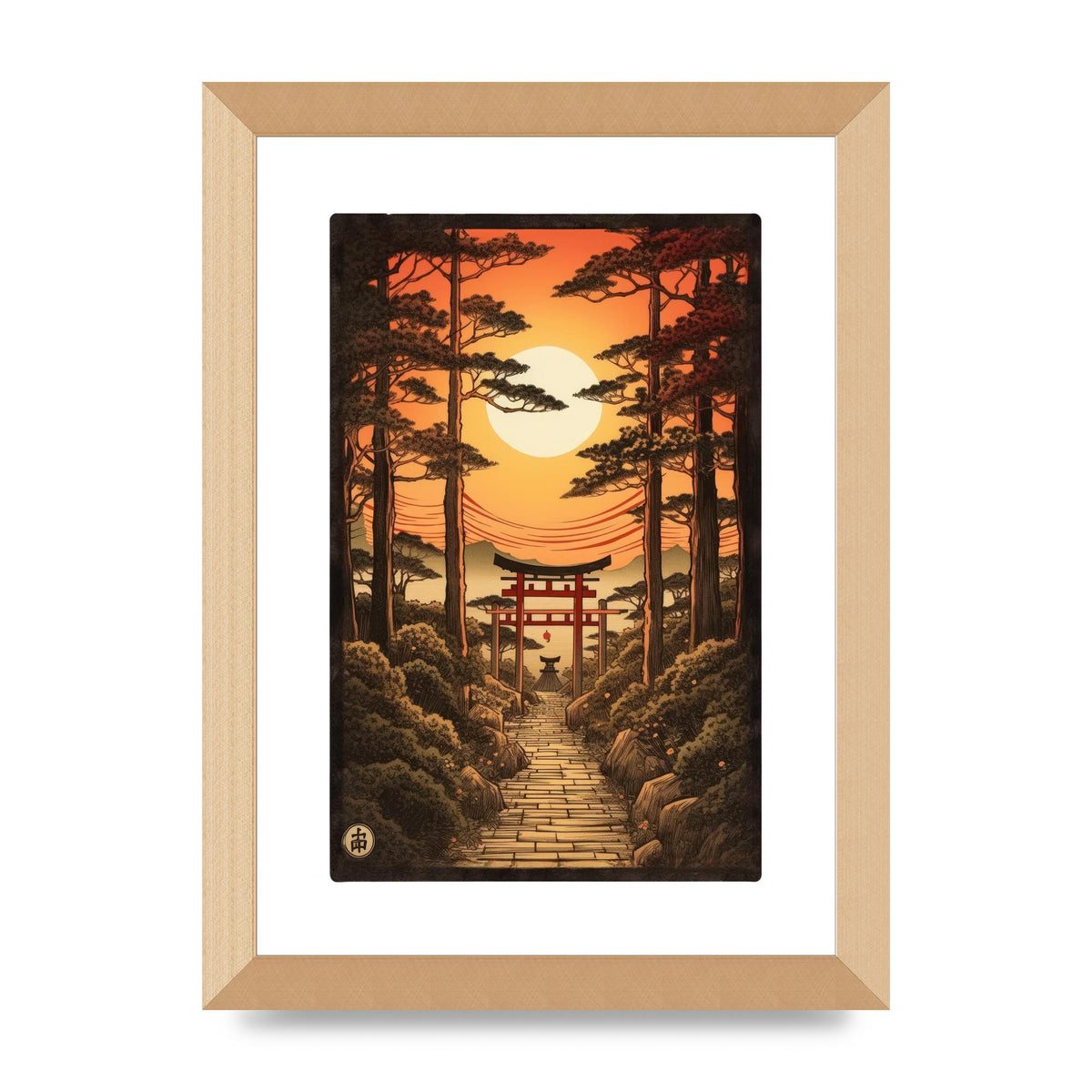 Breathtaking Path Woodblock with Torii Gates