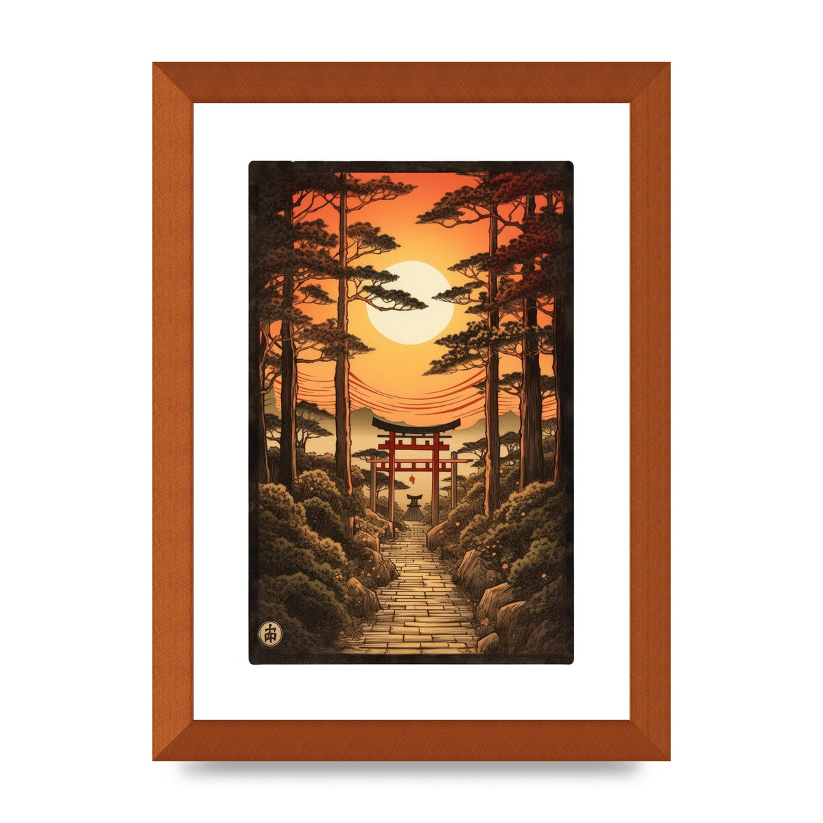 Breathtaking Path Woodblock with Torii Gates