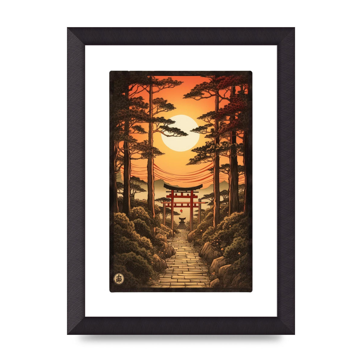 Breathtaking Path Woodblock with Torii Gates
