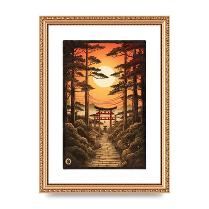 Breathtaking Path Woodblock with Torii Gates