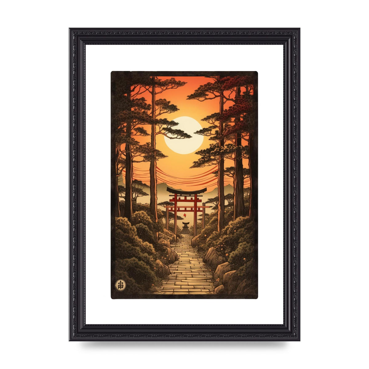 Breathtaking Path Woodblock with Torii Gates