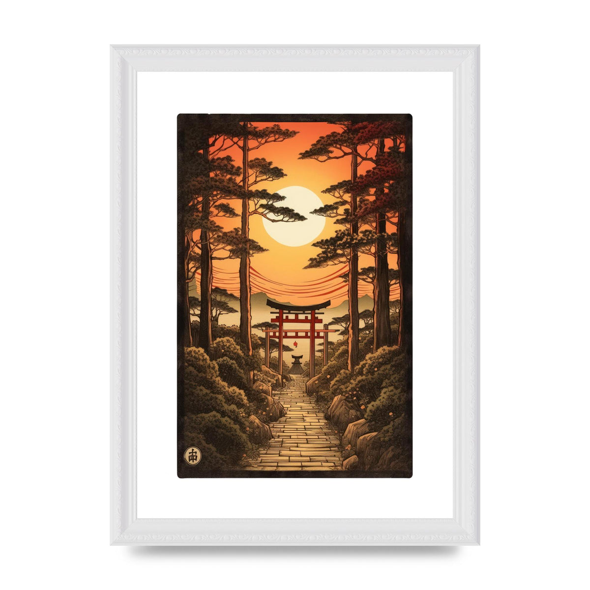 Breathtaking Path Woodblock with Torii Gates